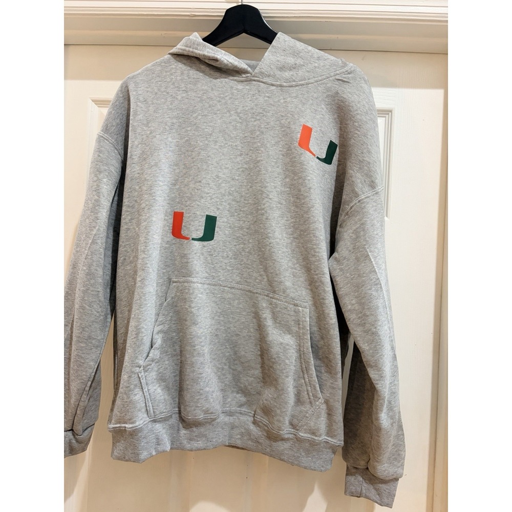 Miami Hurricanes Hoodie XL Gray Pullover Sweatshirt University of Miami The U